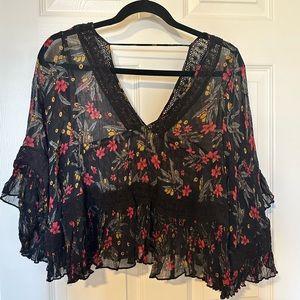 Free People floral crop blouse